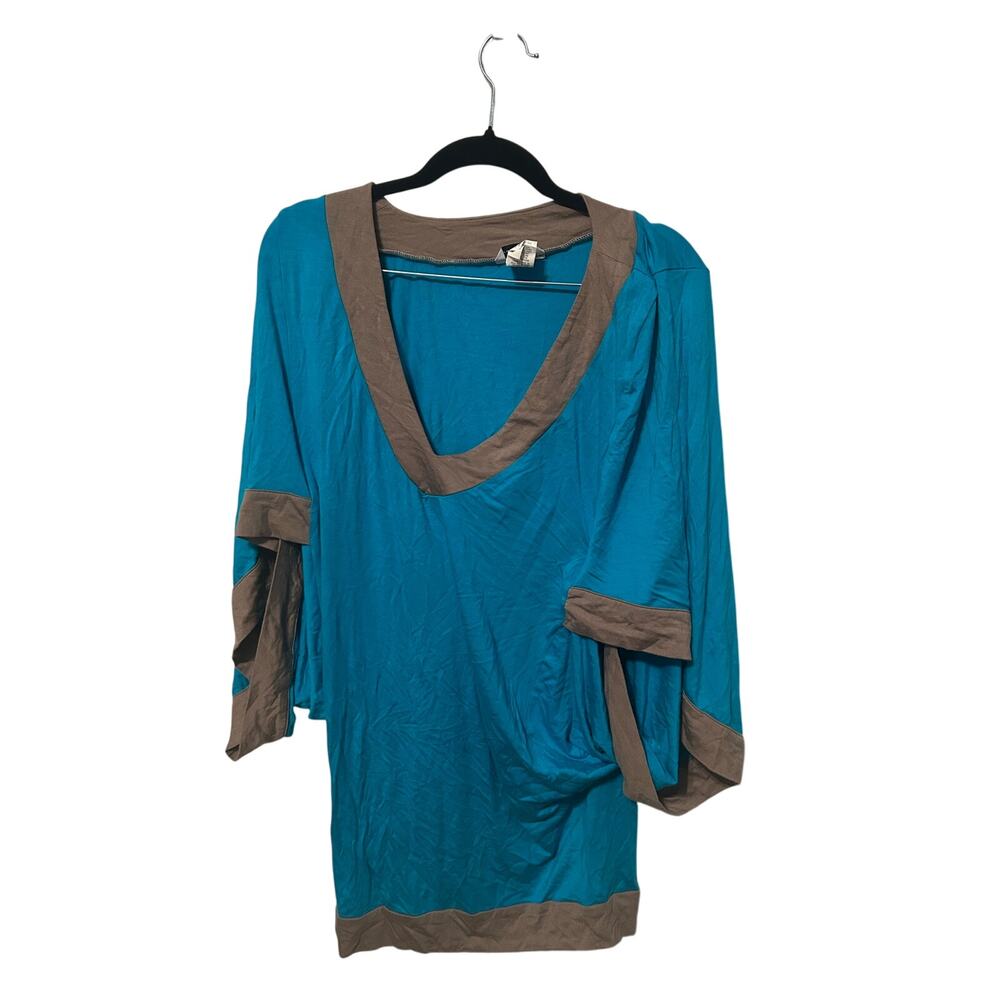 Trina Turk Mayan Color Block Solids Tunic in teal and taupe small